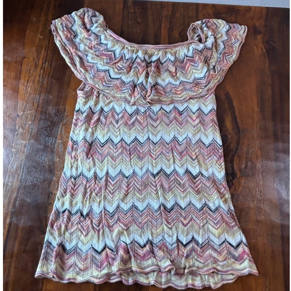 White House Black Market Pink Chevron Off Shoulder Ruffle Knit Top Medium 801488